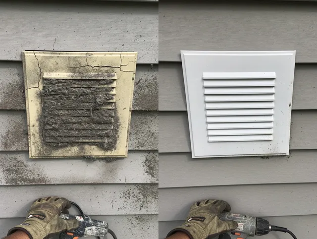 Cimarron Hills Dryer Vent Cleaning technician installing high-quality dryer vent cover at a residential property in Cimarron Hills
