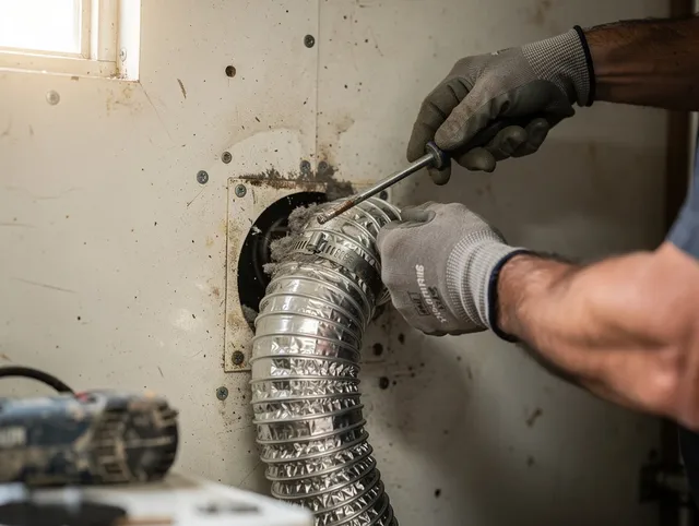 Cimarron Hills Dryer Vent Cleaning technician performing precise dryer vent hose installation in Cimarron Hills